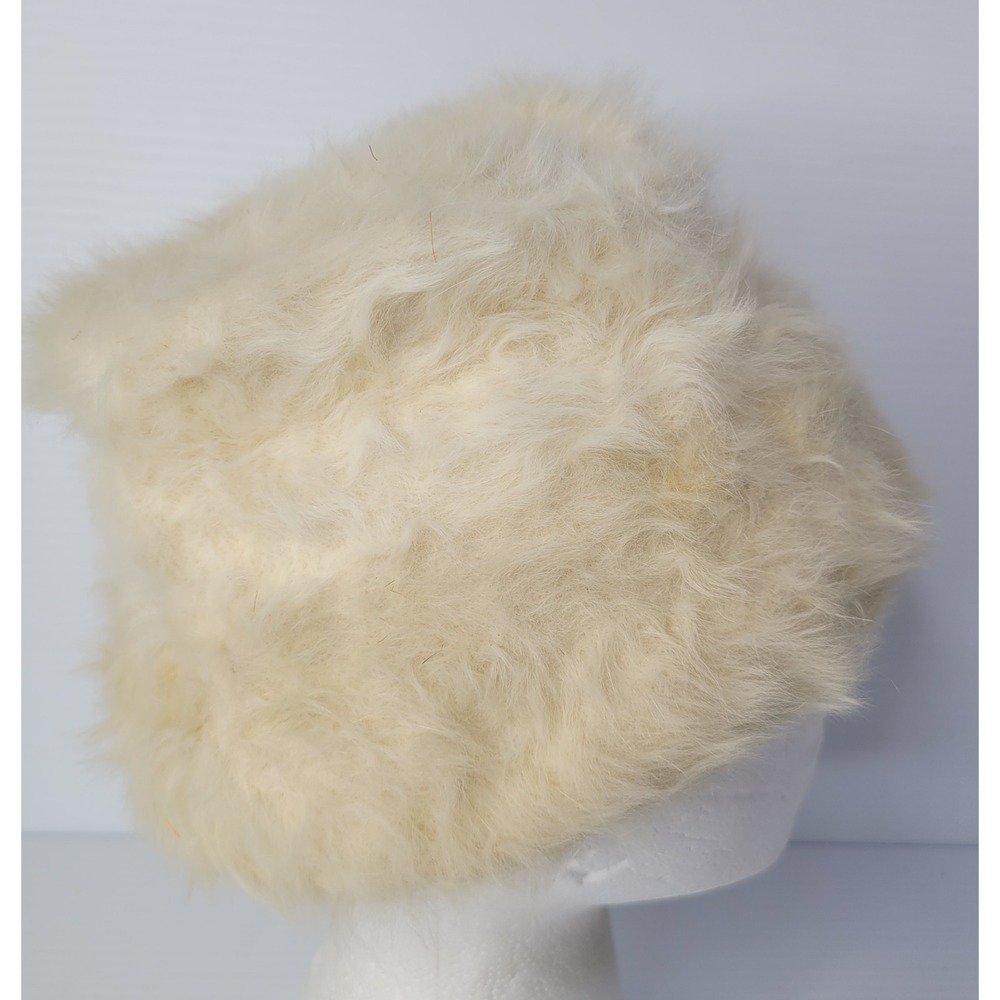 Michael Terre Pillbox Hat Womens‎ Cream Angora Souffle Fur Southern California